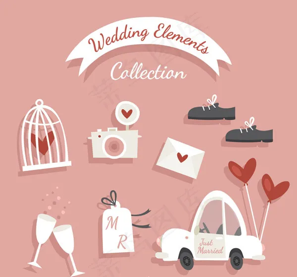 白色婚礼元素ai矢量模版下载