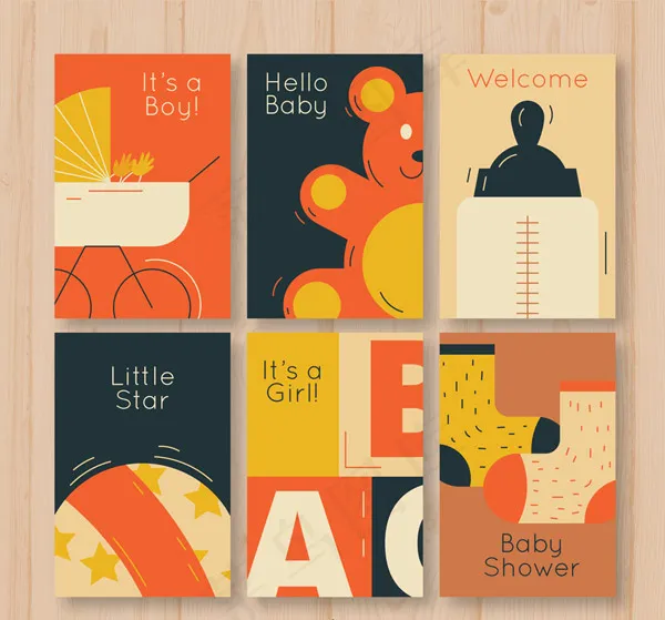 复古迎婴卡片ai矢量模版下载