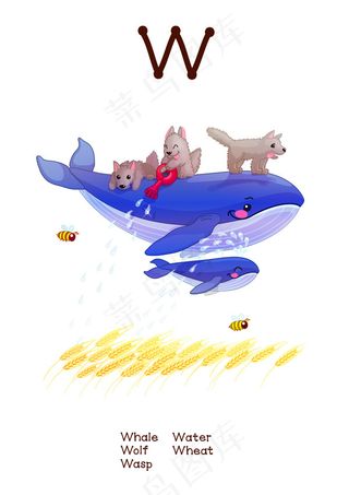 有趣动物字母W,免抠元素