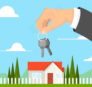 房屋和拿钥匙的手臂