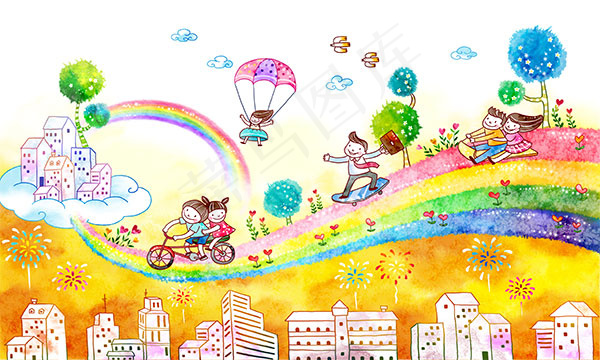 儿童节水彩插画(4961X2978(DPI:300))psd模版下载