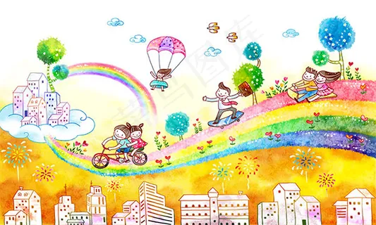 儿童节水彩插画