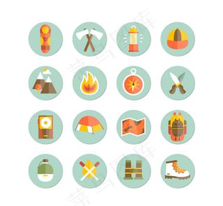 圆形野营图标,免抠元素