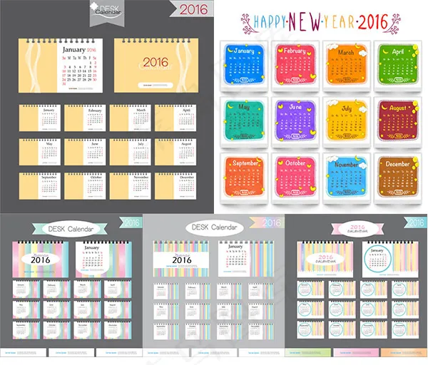 2016年日历矢量eps,ai矢量模版下载