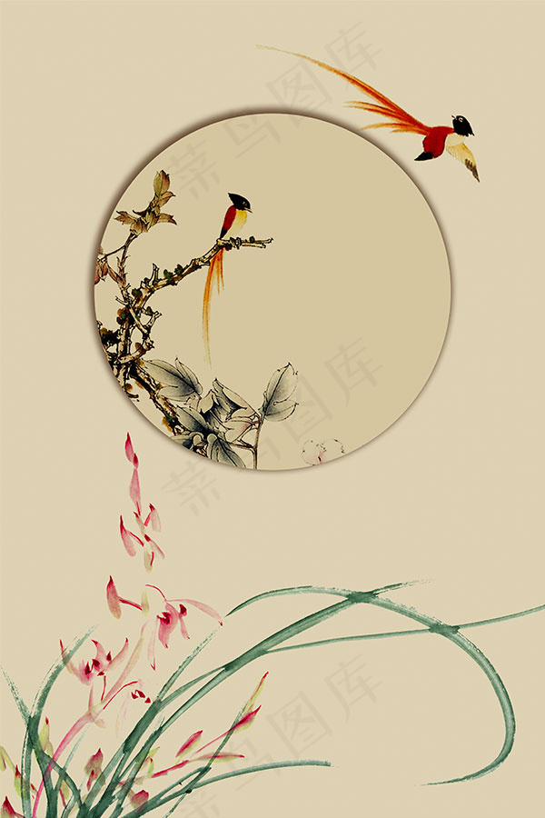 古典小鸟艺术画psd模版下载