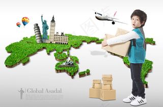 抱着纸箱的男孩