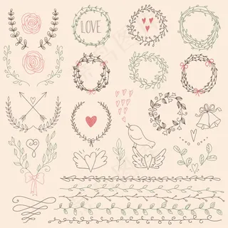 手绘花环与花边