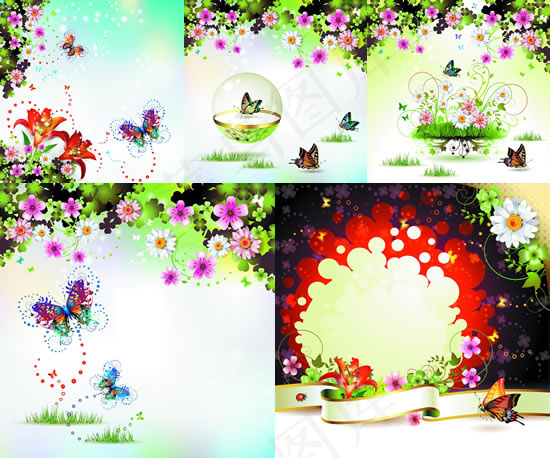 蝴蝶游戏花丛背景,背景元素