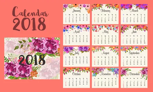 2018花卉日历ai矢量模版下载