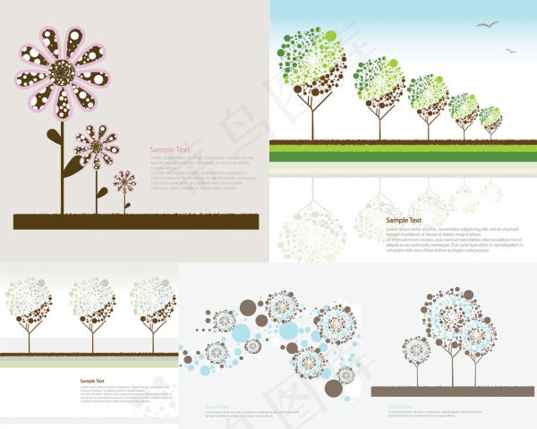 可爱的花朵树木eps,ai矢量模版下载