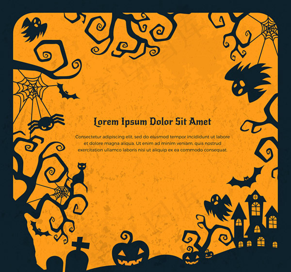 万圣节枯树边框