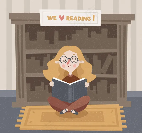 阅读的金发女孩ai矢量模版下载