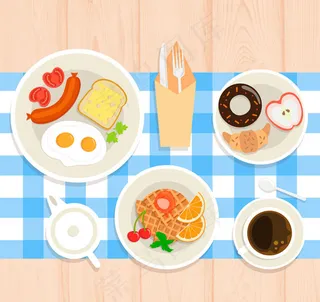 丰盛早餐俯视图