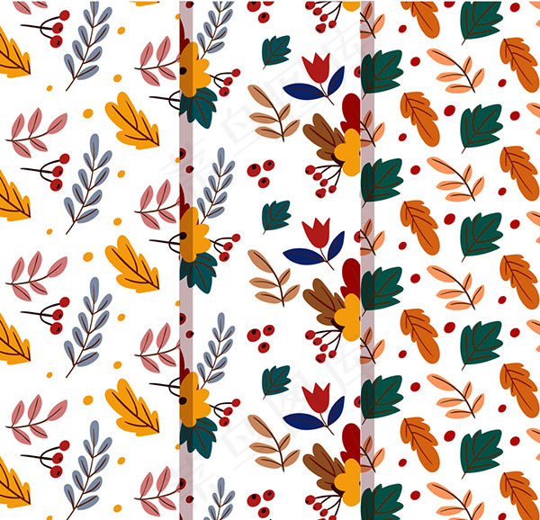 树叶浆果无缝背景