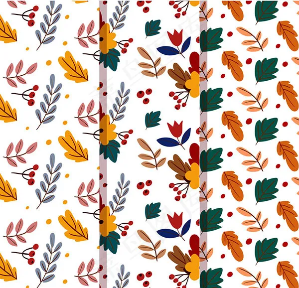树叶浆果无缝背景ai矢量模版下载