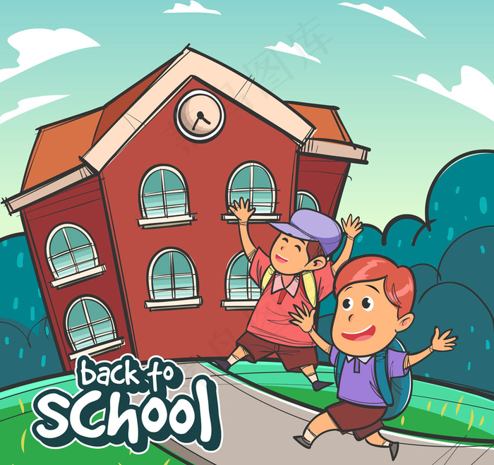 卡通返校男孩