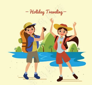 夏季度假的男女