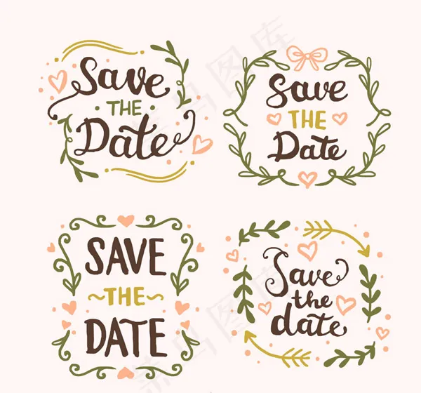 婚礼花环艺术字ai矢量模版下载