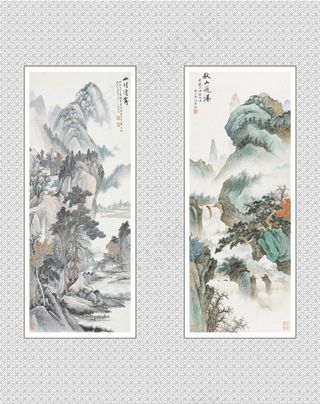 秋山飞瀑山水画