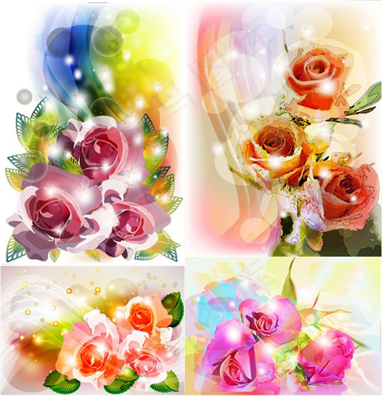 水彩画玫瑰花绿叶eps,ai矢量模版下载