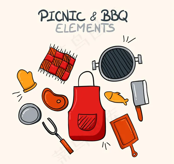 烧烤与野餐元素ai矢量模版下载