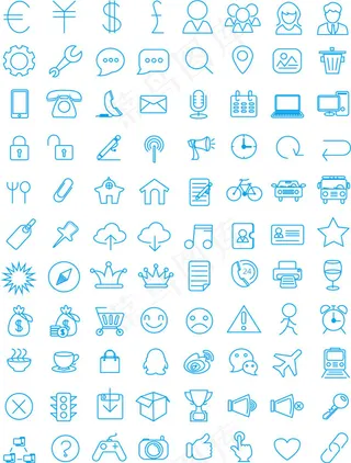 蓝色线绘商务图标,免抠元素,背景元素