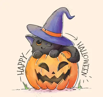 南瓜头上的黑猫