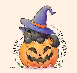 南瓜头上的黑猫