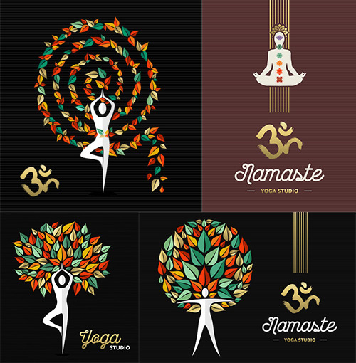 树叶与瑜伽人物