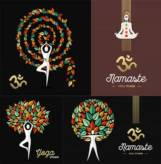 树叶与瑜伽人物