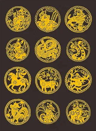 圆形十二生肖剪纸