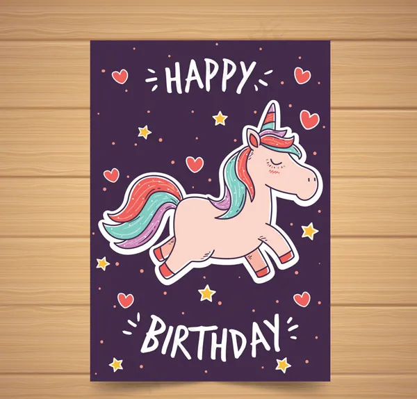独角兽生日祝福卡ai矢量模版下载