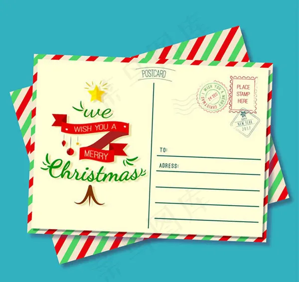 条纹圣诞明信片ai矢量模版下载