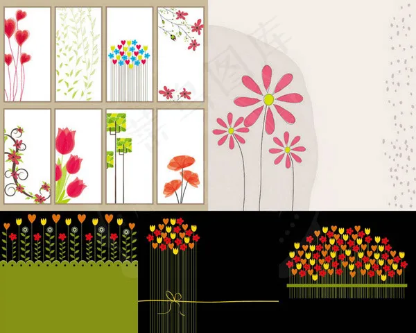 花丛花草图案eps,ai矢量模版下载