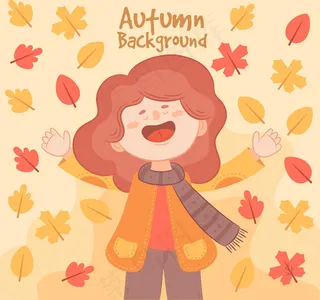 卡通秋季女孩