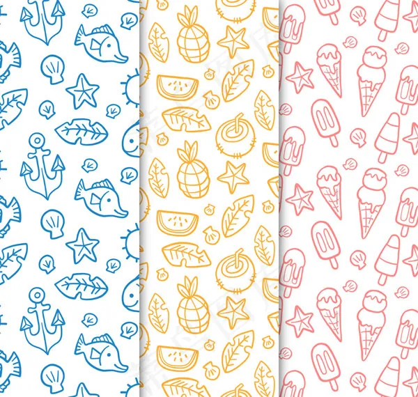 鱼和水果无缝背景ai矢量模版下载