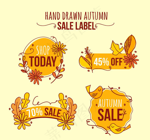 秋季树叶促销标签