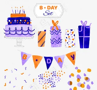 水彩绘生日派对元素