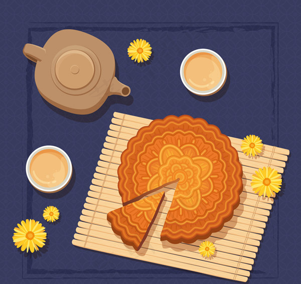 中秋节茶和月饼ai矢量模版下载