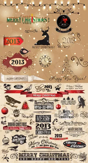 圣诞节复古图标,免抠元素,背景元素