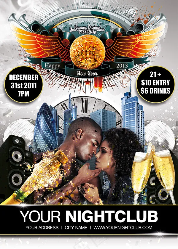 香槟酒吧夜店海报(1264X1772(DPI:300))psd模版下载