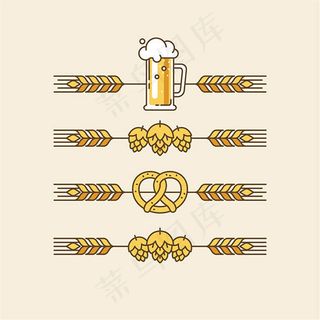 小麦和酒杯图标,免抠元素