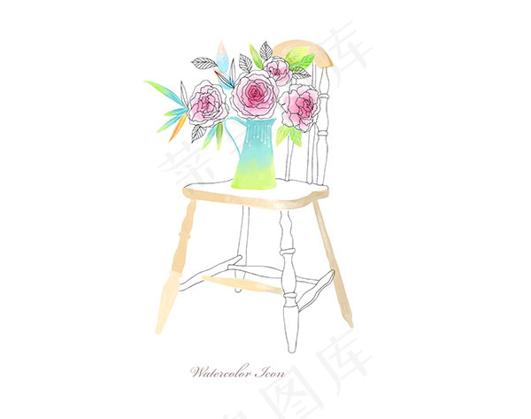 椅子上的花盆水彩