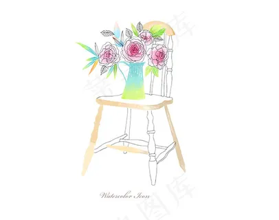 椅子上的花盆水彩
