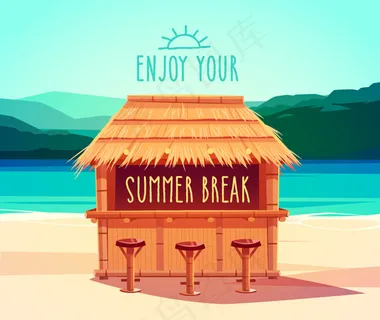 沙滩茅草屋海报