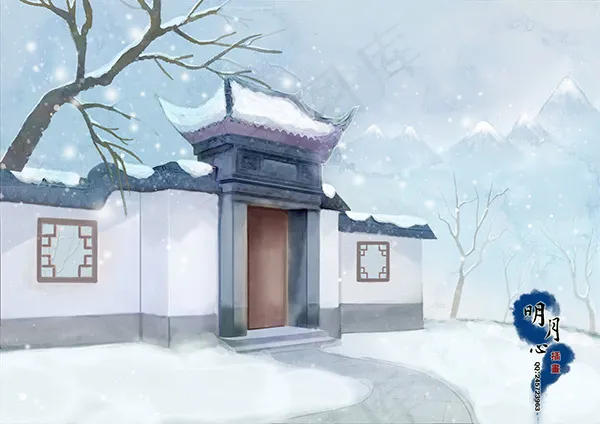 古风场景插画psd模版下载