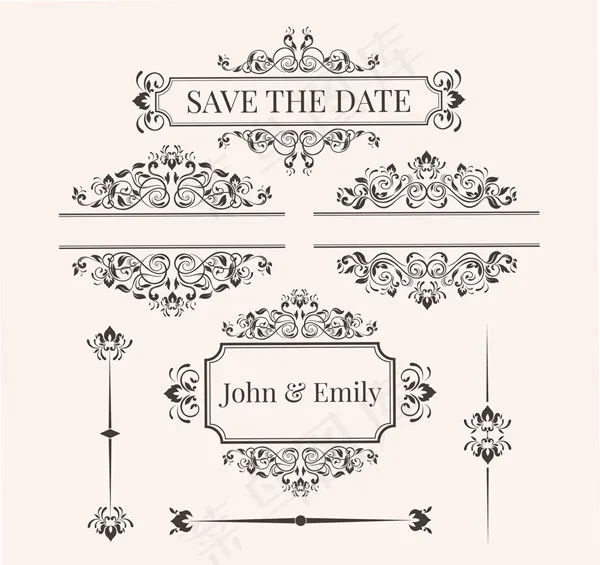 古婚礼装饰花纹ai矢量模版下载