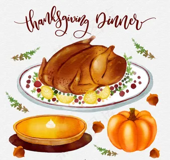 水彩绘感恩节食物