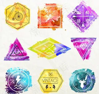 时尚水彩绘标签,免抠元素