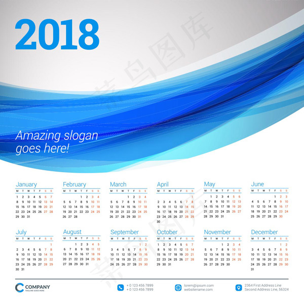 唯美2018年日历eps,ai矢量模版下载